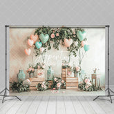 Aperturee - Aperturee Greenery Floral Balloons Valentines Day Backdrop